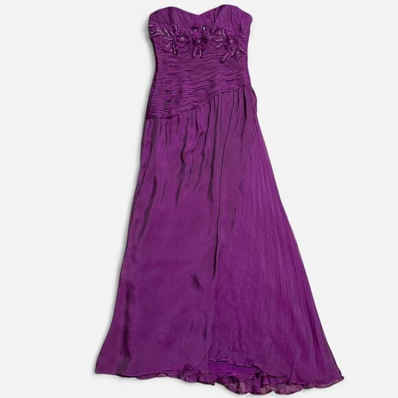 VTG 90s Liancarlo Couture Saks Fifth Avenue Purple Silk Beaded Strapless Dress 2 - Picture 6 of 8